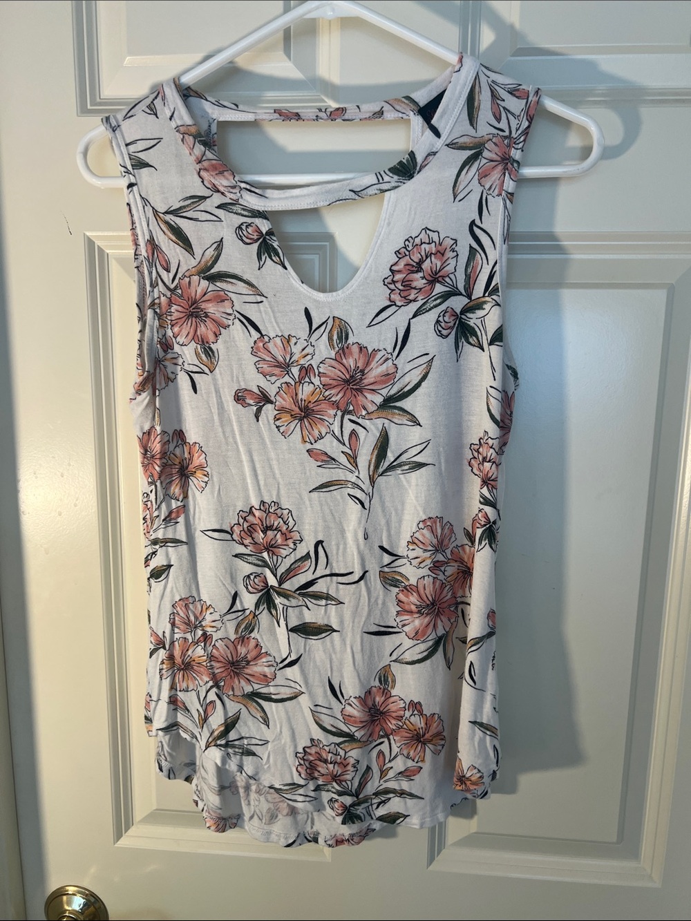 Floral Cutout Tank Top - White with Pink Floral